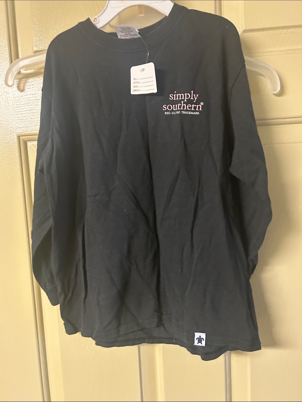 Simply Southern Black Long Sleeve Tee with Pink Logo Embroidery